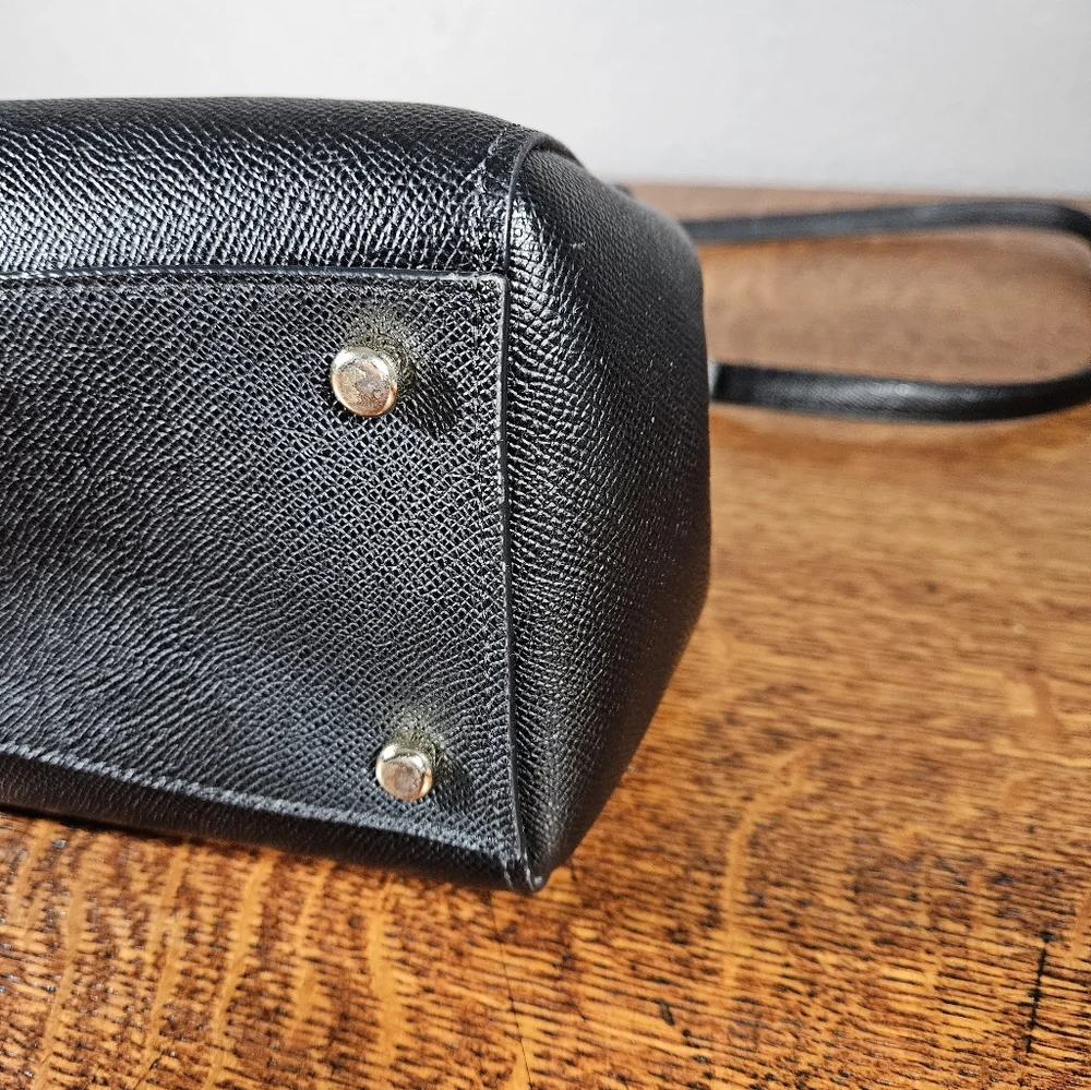 Coach Black Leather Double-Handle Crossbody Satchel with Gold Hardware